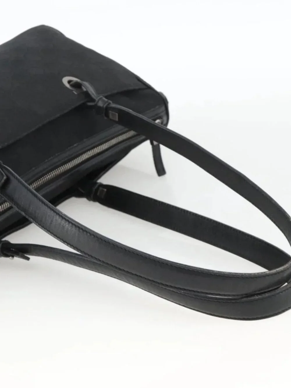 Salvatore Ferragamo Shoulder Bag Canvas Black Silver Auth ka3648